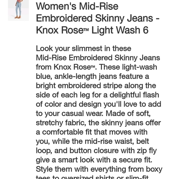 Knox Rose Woman's Mid-Rise Embroidered Ankle Skinny Jeans - Picture 4 of 13